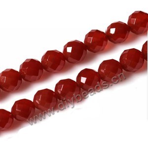 Bead,  red agate (dyed), 10mm 64-faceted round, Mohs hardness 6-1/2 to 7. Sold per 15-inch strand.
