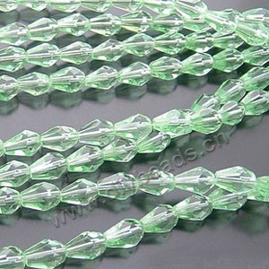 bead,glass,light spring green,9x6mm half-hand faceted teardrop,approximately 40ps/strand