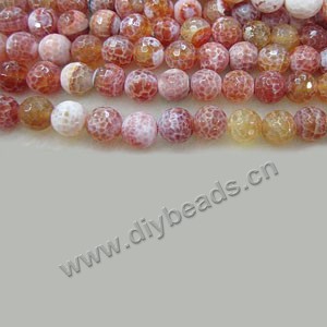 Bead, red fire crackle agate (D/H), 8mm faceted  round. Sold per 16-inch strand.