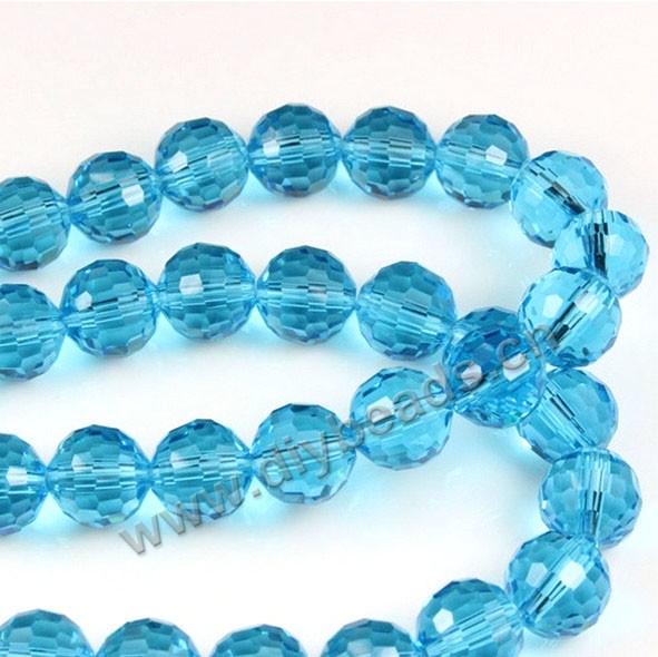 Bead, glass, lake-blue, 6mm half-hand faceted round, 100 pieces beads per strand, Sold by per pkg 5-strands.
