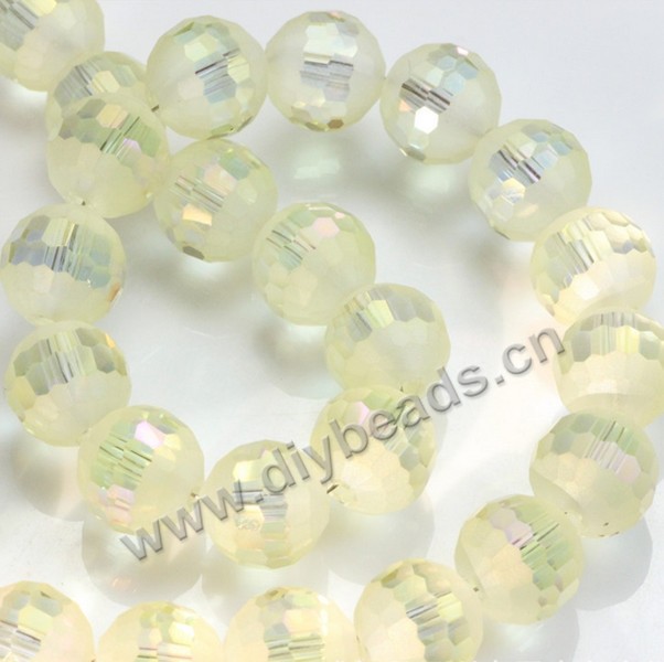 Bead, glass, AB color, light yellow, 10mm faceted round, sold per pkg 5 strands.