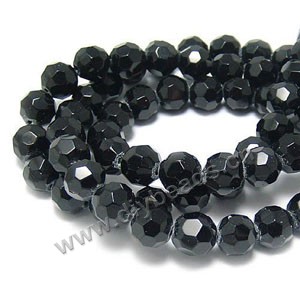 bead,glass,black,10mm hand-faceted round,approximately 33ps/strand
