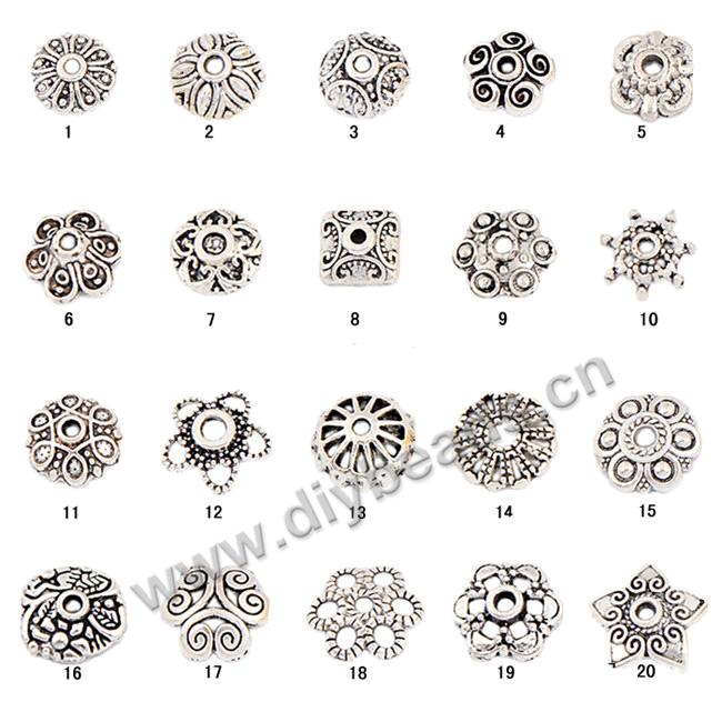 Hot sale tibetan silver alloy DIY flower bead caps， sold per pkg of 500pcs