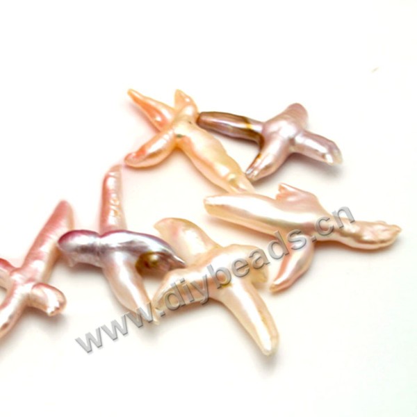 Bead baroque, cultured freshwater, mix color, 30mm cross, Sold by per 5 pcs.