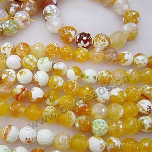 Bead, yellow fire crackle agate (D/H), 8mm  faceted round. Sold per 16-inch strand.