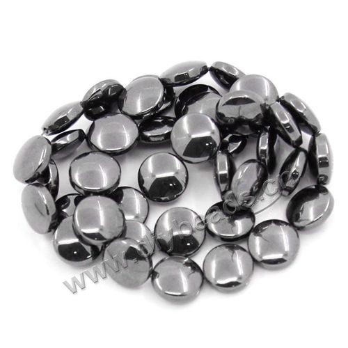 hematite Bead,black,10mm coin. Sold per 5strands