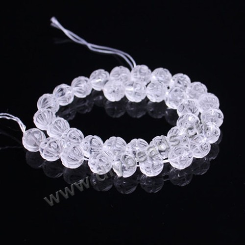 Bead,clear quartz crystal (natural), 8mm round carved lotus flower. Sold per 15-inch strand