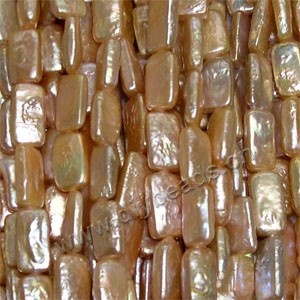 Pearl, cultured freshwater (dyed), peach, 20x10mm rectangle. Sold per 16-inch strand
