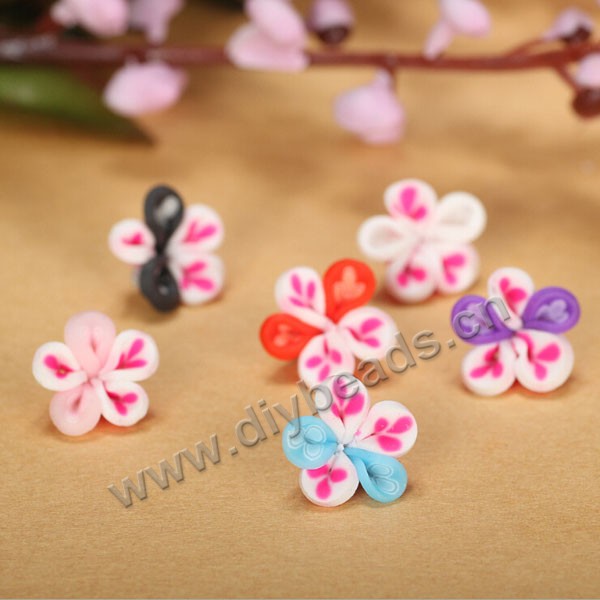 Bead, polymer clay,mixed color,10x4mm flower. Sold per pkg of 5.