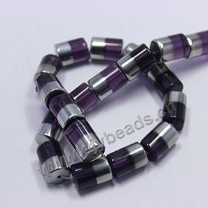 Bead ,silver-plated glass, purple, 15x10mm round tube. Sold per pkg of ten 30cm strand.