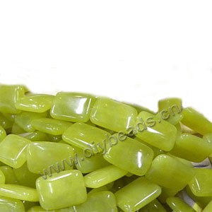 Bead, lemon "jade" 8x12mm flat rectangle. Sold per pkg of ten 16-inch strands.