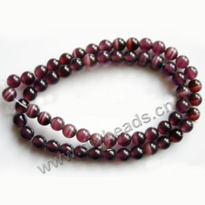 Bead, cat's eye glass,purple, 6mm round, quality grade. Sold per 14.5-inch strand.