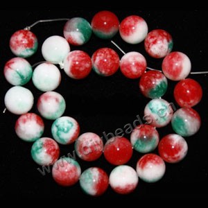 Bead, multi-color "jade" (dyed), 10mm round. Sold per 15-inch strand