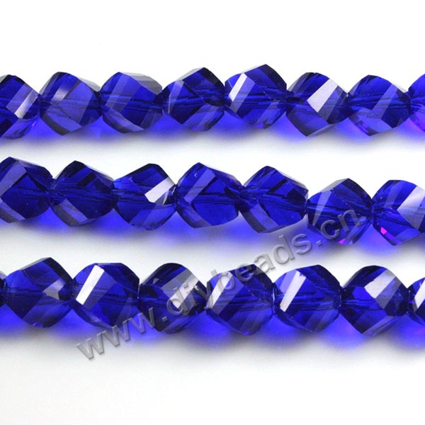 Bead, glass, dark blue, 10mm faceted twist round, sold per pkg 5 strands.