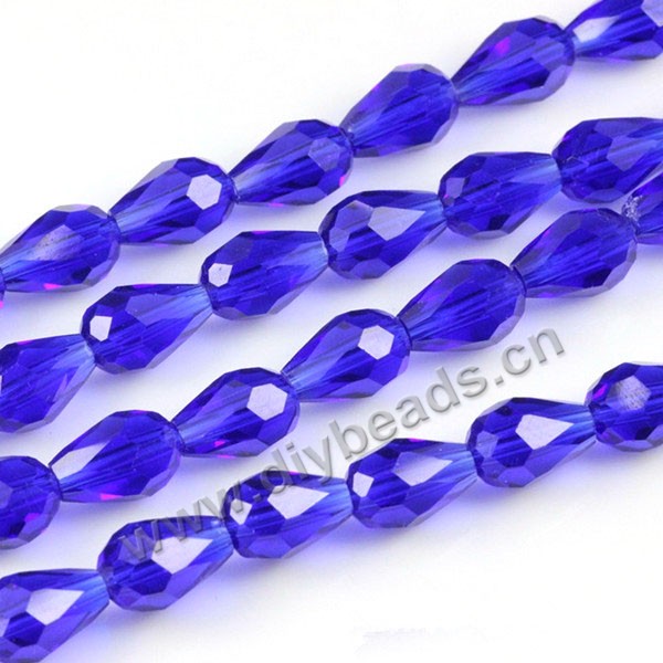 Bead, glass, dark blue, 10*15mm faceted teardrop, diy beads. Sold per pkg of 5 strands-(50pcs/strand).