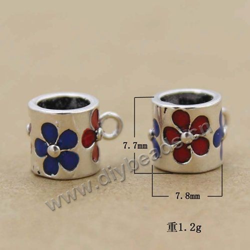 enamel Bead,s925 thai silver, 7.7x7.8mm, 1.2g,Sold per pkg of 10 pieces.