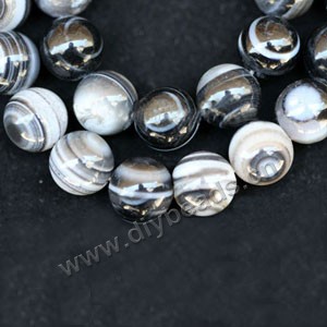 Bead, black agate (dyed),16mm  striped round. Sold per 16-inch strand.