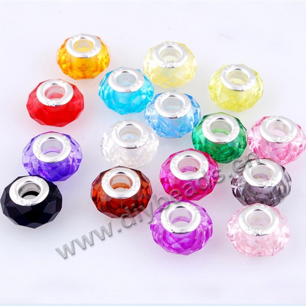 Bead, acrylic, white and pink, 14x10mm rondelle ,5mm hole. Sold per pkg of 12.