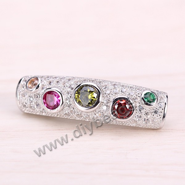 Spacer Bead, 925 sterling silver, micro pave, 23mm tube, 2.5mm hole. Sold per pkg of 1 bag-(2 pieces).