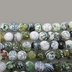 Bead, green fire crackle agate (D/H), 12mm  faceted round. Sold per 16-inch strand.