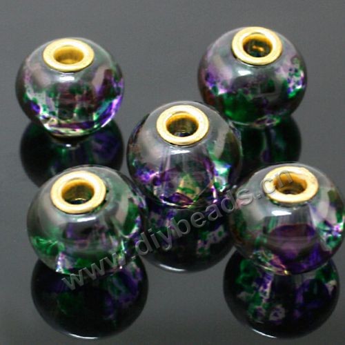 Bead,big-hole beads,glass with brass grommets,colorful,10x13mm rondelle ,3mm hole,sold per pkg of 30ps