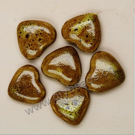 Bead , fancy glaze porcelain, 26x28 mm heart shape yellow. Sold per pkg of 10 beads. 
