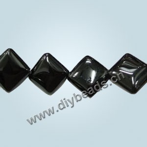 Bead, black agate (dyed),14x14mm puffed diamond. Sold per 16-inch strand
