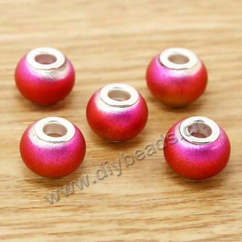 Bead,big-hole beads,glass with brass grommets,colorful,frosted 11x14mm rondelle,5mm hole,sold per pkg of 30ps