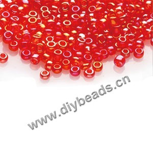 #11 seed beads,glass,red,rainbow,irregular round.sold per pkg of 1/2 kilo.