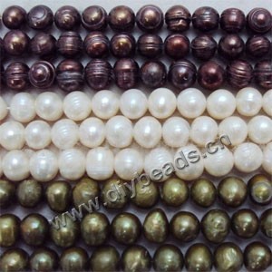 Pearl, cultured freshwater (dyed),mixed colors, 9-10mm potato. Sold per pkg of(6)14.8-inch(37cm) strand