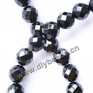 Bead, black agate (dyed),14mm 64-faceted round. Sold per 15-inch strand.