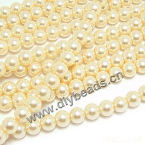 Bead, glass pearl, light yellow, 8mm round. Sold per pkg of 10 strands.