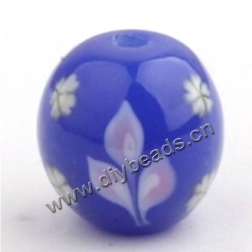Bead, lampworked glass,purple with flower, 18x18mm round.mini order 50pc 
