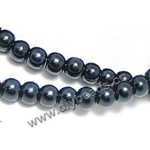 Bead, glass pearl, black, 10mm round. Sold per pkg of 20 strands.