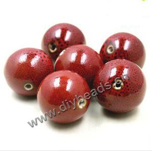 Bead, porcelain,red, 20mm round. Sold per pkg of 30beads.