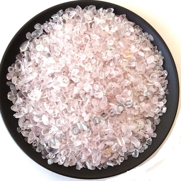 Bead chips, Natural pink quartz chips without hole, 5-12mm. Sold per pkg of 5kgs.