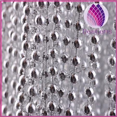 Beads,acrylic  beads with chain,round silver color,6 mm round. Sold per pkg of 500grams