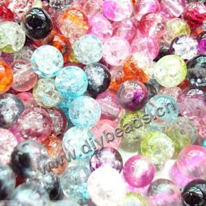 Bead, crackle glass, multicolored, 8mm round. Sold per 32-inch strand, approximately 100ps/strand