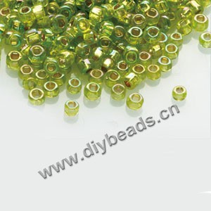 #11 seed beads,glass,light green,silver-lined rainbow,square hole.sold per pkg of 40g,  approximately 3200ps.