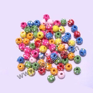 Bead mix, wood, multicolored, 10mm round with painted flower. Sold per pkg approximately 500 beads