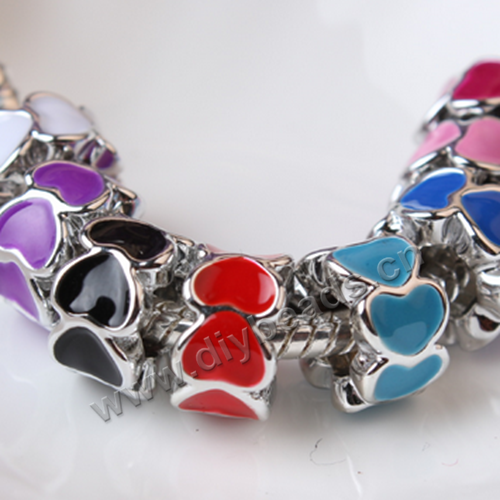 Bead,big-hole beads,alloy,mixed color,6x10mm,heart,Sold per pkg of 50ps
