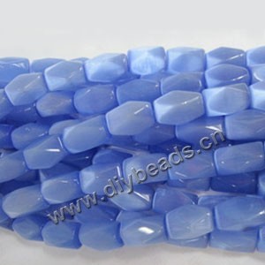 Bead, cat's eye glass,blue, 17x14mm faceted nugget, Sold per 14.5-inch strand.