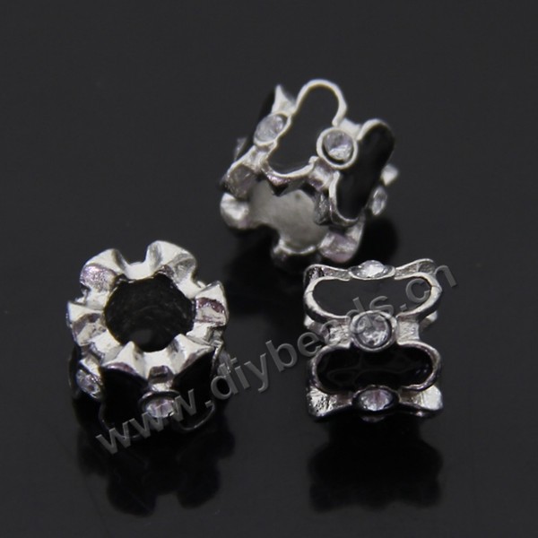 Spacer Bead, zinc alloy with rhinestone, black, 8*10mm, 6mm hole. Sold per pkg of 1 bag-(50 pieces).
