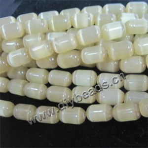 Bead, cat's eye glass,ivory, 17x14mm round tube, Sold per 14.5-inch strand.