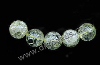 Bead, ice flake quartz (heated/dyed), yellow, 12mm round. Sold per 16-inch strand