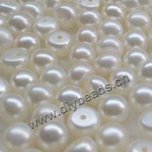 Pearl, cultured freshwater , white, 6-7mm half-drilled button. Sold per pkg of 50pairs