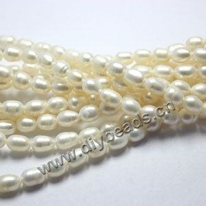 Pearl, cultured freshwater, white, 6-7mm rice , B grade. Sold per pkg of (50) 15-inch strands.