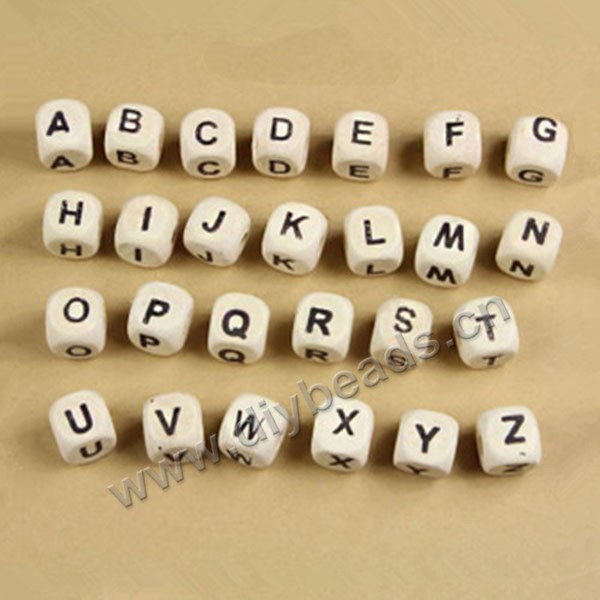 Bead, wood , Primary color, 10mm alphabet beads. Sold per pkg of 100ps.