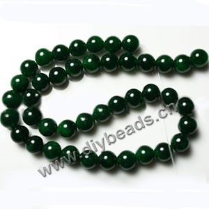 Bead, green "jade" (dyed), 10mm round. Sold per 15-inch strand