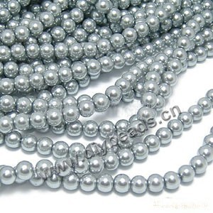 Bead, glass pearl, grey , 6mm round. Sold per pkg of two 16-inch strands.